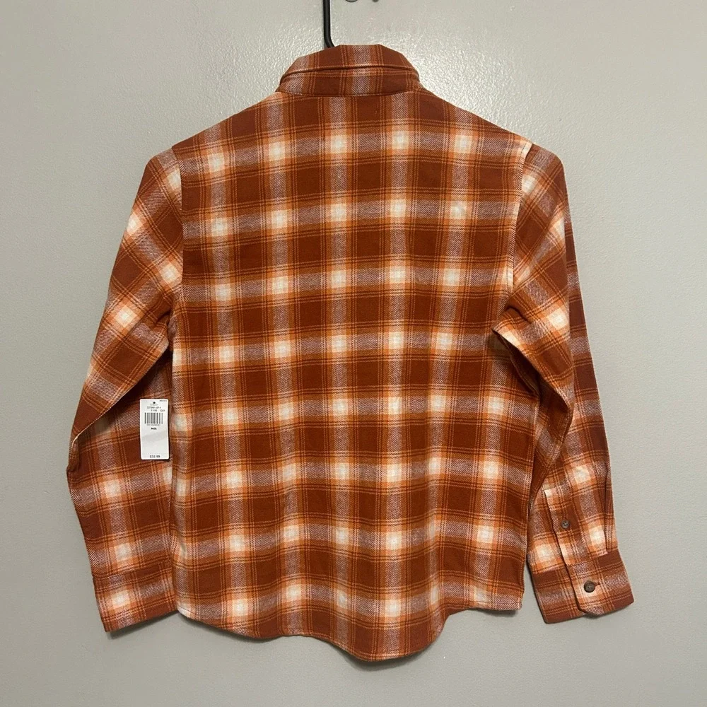 Old Navy Flannel Shirt Kids M (8) Orange Plaid NWT Long Sleeve Button Down Boys